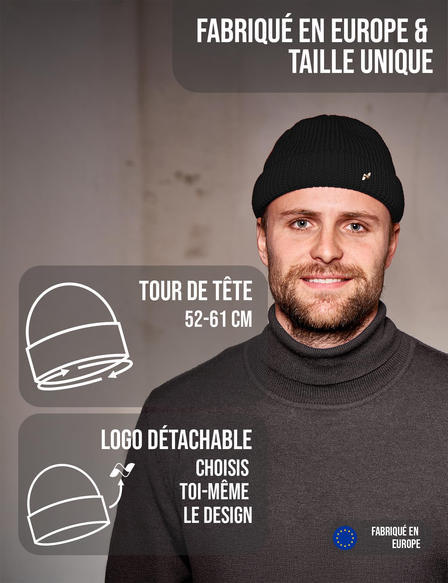 NYTTED® Bonnet en Laine Vierge Cousteau pour Homme et Femme | 100% Laine Vierge | Chaud, Doux & Extensible | Tricot d’Hiver Premium et Respirant