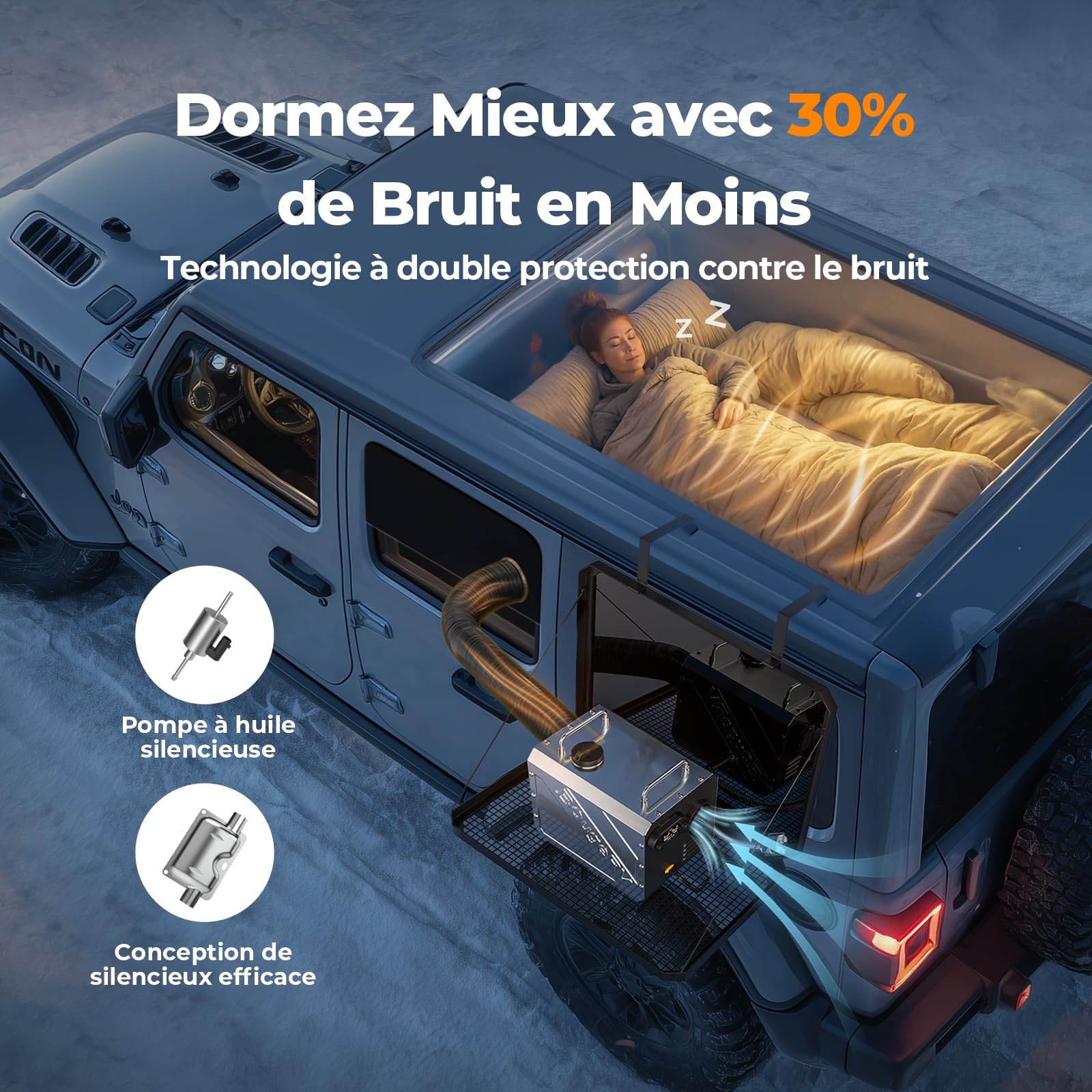 BougeRV Chauffage Diesel 5kW avec Minuteur Pompe Silencieuse Contrôle FB/App Écran LCD Chauffage Stationnaire 12/24V 220V Tout-en-Un Tuyau D'Échappement Vissable Protection Anti-Fuite