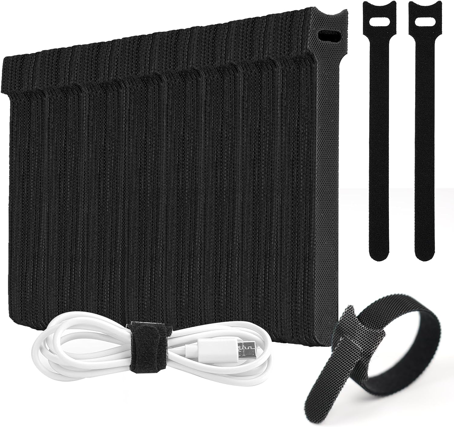 MVYC 240PCS 6 Inch Cable Ties- Hook and Loop Reusable Wire Ties for Cable Management Cord Bundling General Organization Black