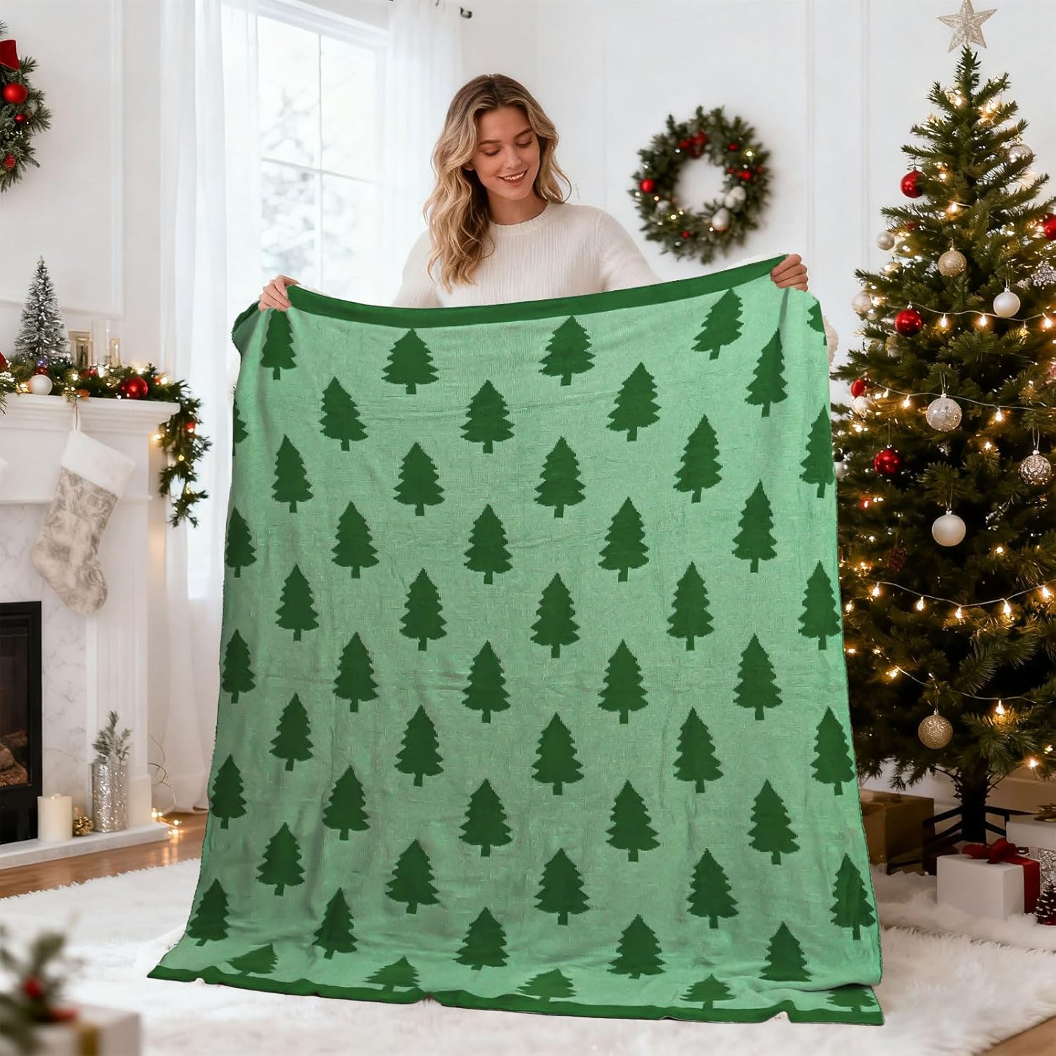 Home Christmas Knit Throw for Couch 50" x 60"Xmas Tree Reversible Blanket Soft Cozy Chenille Knitted Blankets for Winter Holiday Home Bed Sofa Couch Chair - Image 3