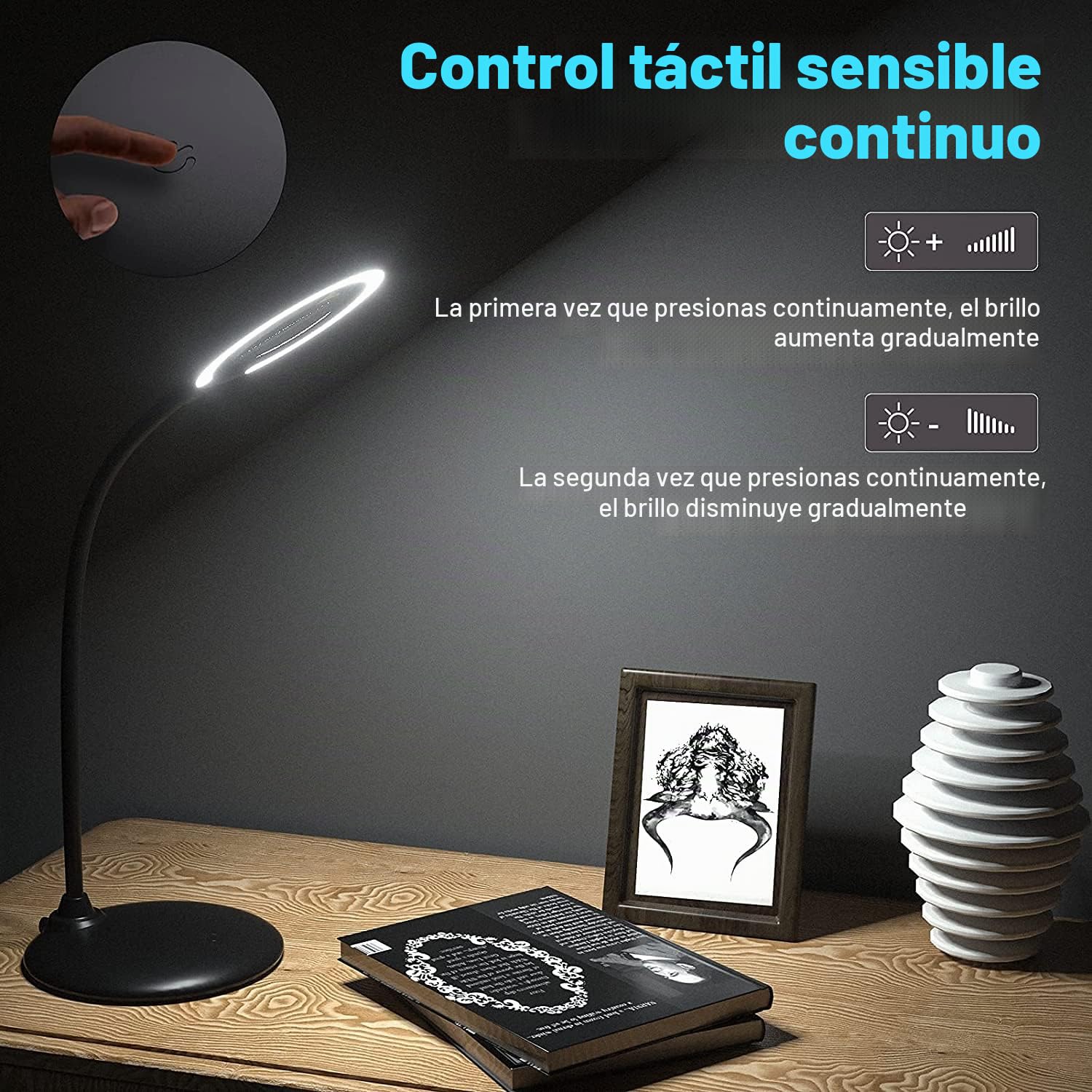 Lámpara de escritorio recargable de 5 aumentos, lupa regulable con luz y soporte, lupa táctil regulable con 28 luces led para trabajar, leer, practicar aficiones, costura, manualidades, negro