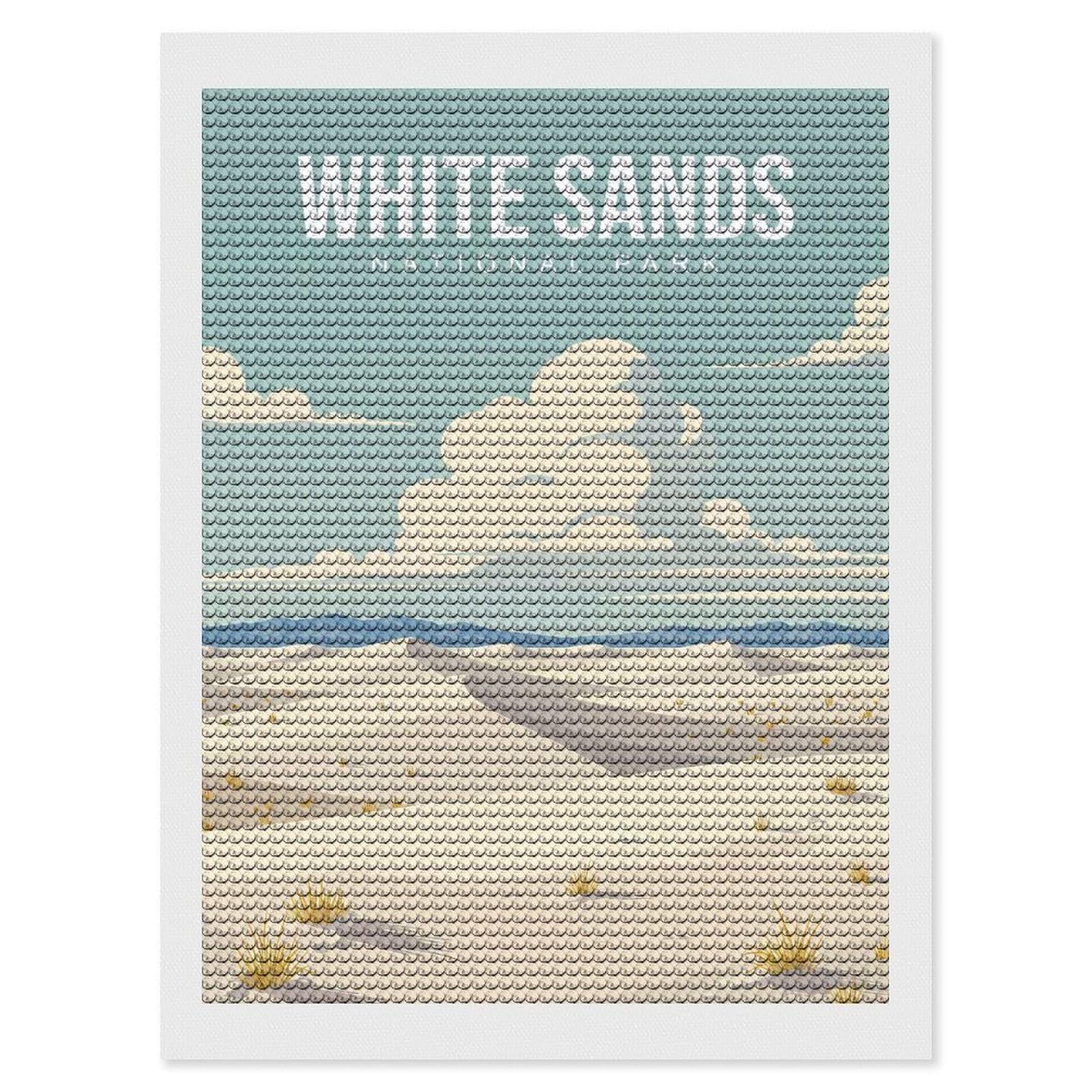 Junmoney White Sands National Park DIY Diamond Art Canvas Kit 12"x16", for Teens, Aesthetic Room Decor, Farmhouse Decor, Canvas Picture, Birthday Gift