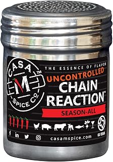 Casa M Spice Co Uncontrolled Chain Reaction Season-All• Low Sodium • Gluten Free • Keto Friendly BBQ Spices and Seasonings (Uncontrolled (2x as spicy), Stainless Shaker (with 1-cup seasoning))