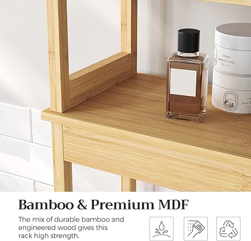 Miniatura 6 de SONGMICS Over The Toilet Storage Cabinet, Bathroom Cabinet with Adjustable Inside Shelf and Bottom Stabilizer Bar, Space-Saving Toilet Rack, Natural