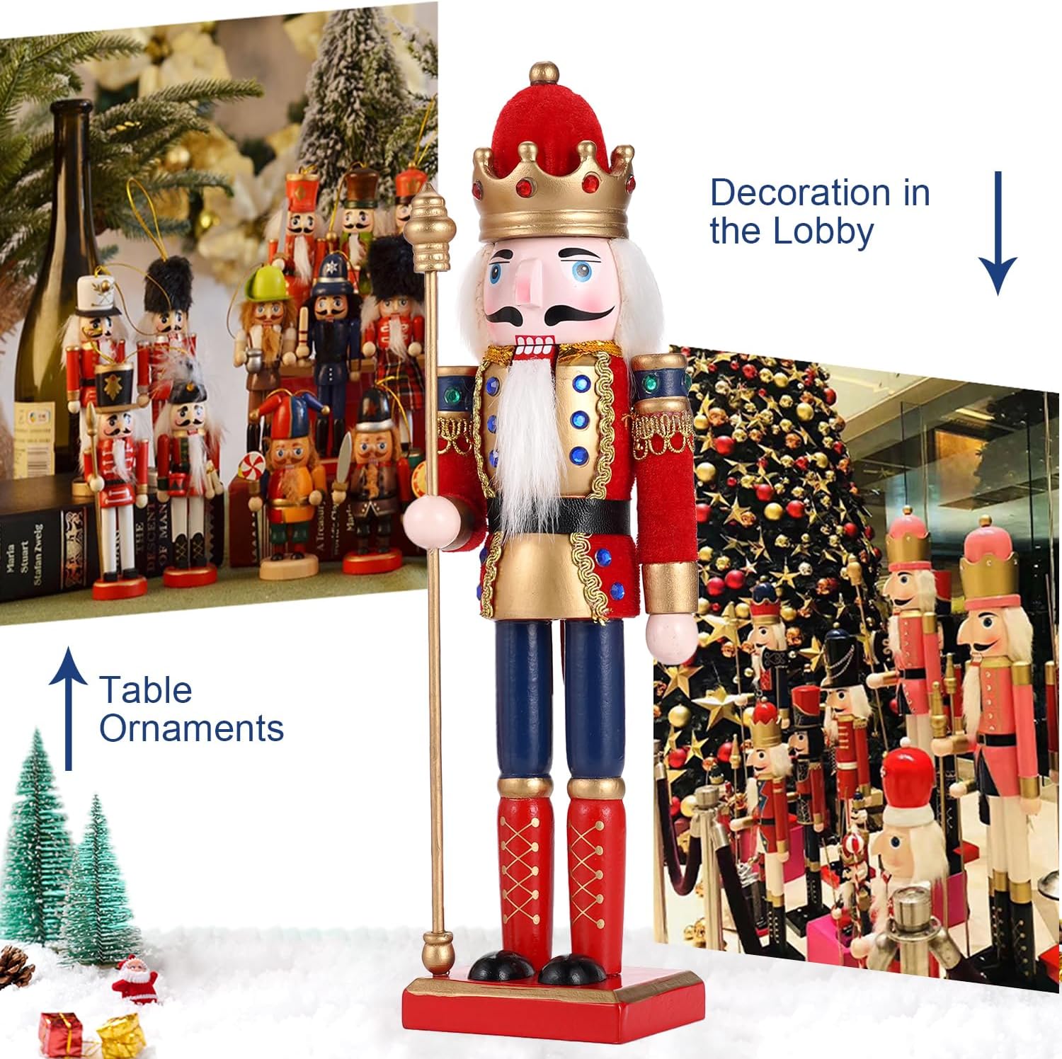 COMBIUBIU 11.2 inch Christmas Decorations Nutcracker Ornaments,Wooden Nutcracker Figures,Festive Collectible Nutcracker Gift forTable Desktop Fireplace Thanksgiving Christmas Decor（Red)