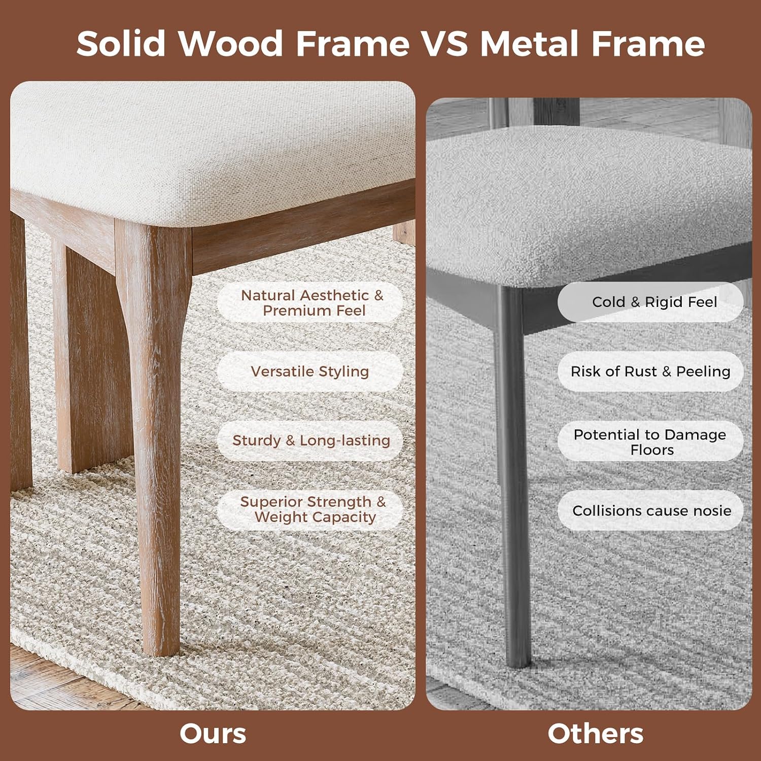 Mid-Century Modern Dining Chairs Set of 4, Upholstered Natural Wooden Frame Beige Chenille Kitchen Curved Backrest Armless Farmhouse Chair for Kitchen Dining Bedroom