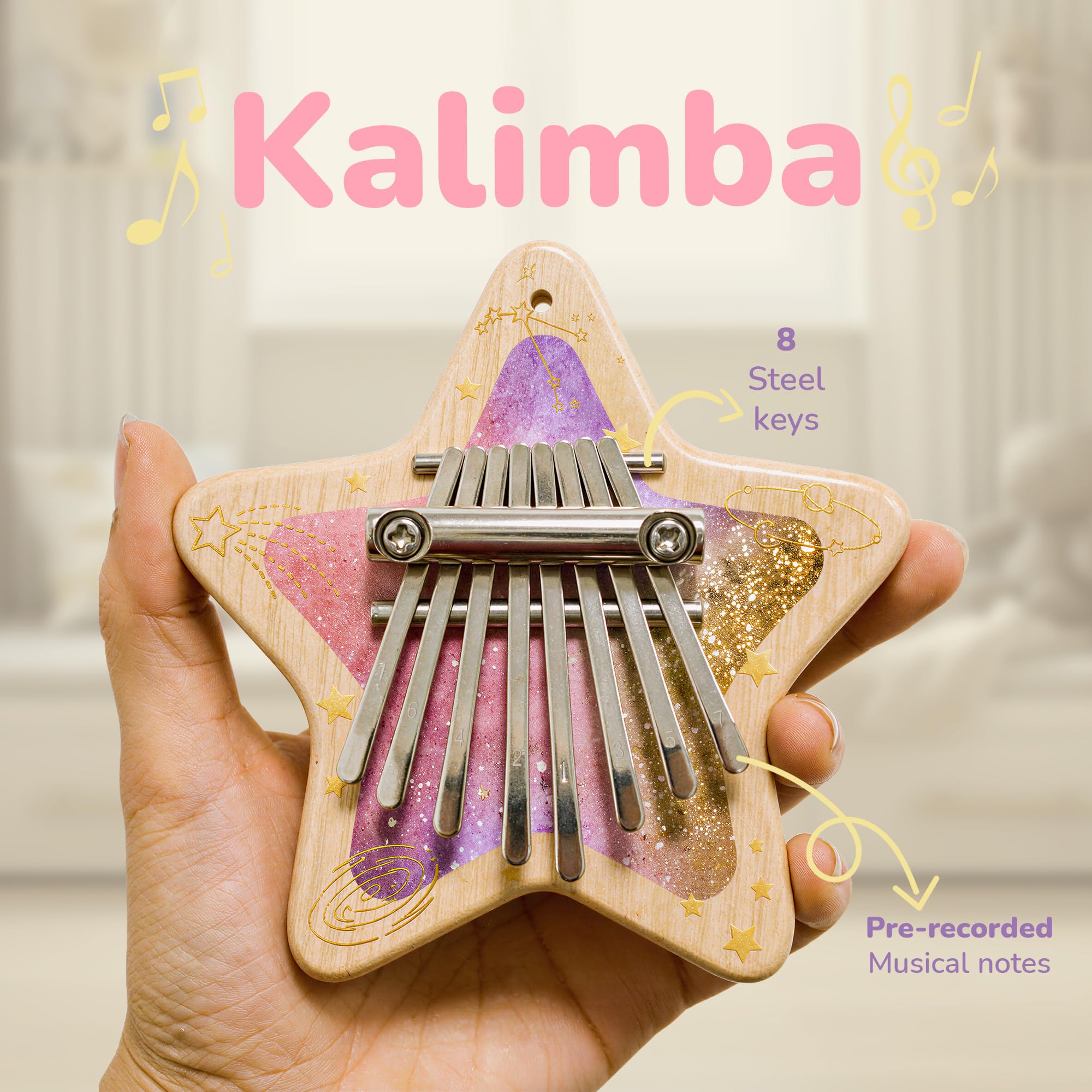 Strumenti Musicali Bambini – Kit Sensoriale con Kalimba, Tamburo Oceanico e Bastone della Pioggia – Giochi Bambini 3+ Anni per Relax, Creatività e Ritmo – Regalo Bambina 3+ Anni