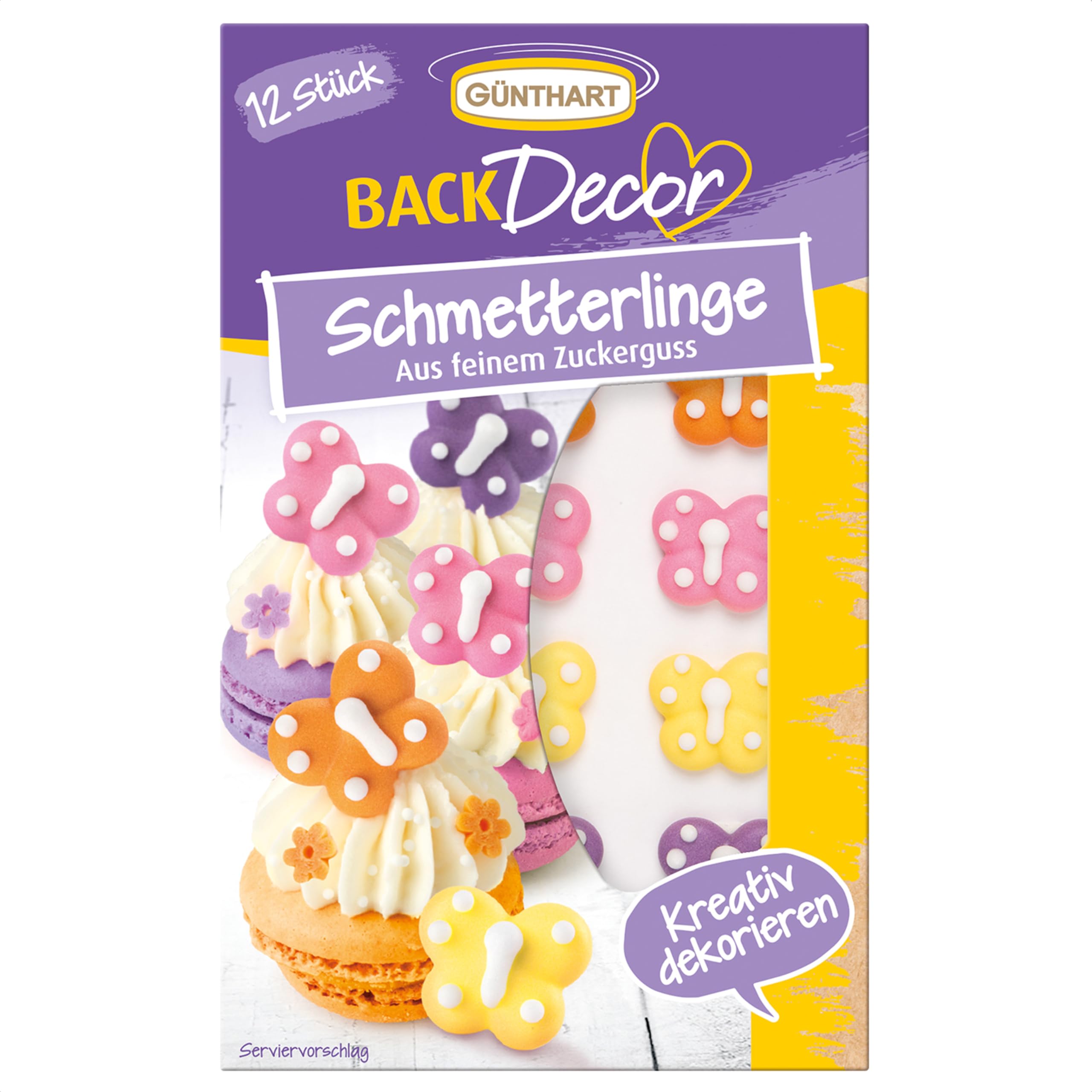 Günthart BackDecor 12 Stück Pastell Zucker Schmetterlinge, Butterfly als Frühling Tortendekoration, 1er Pack (1 x 10 g)