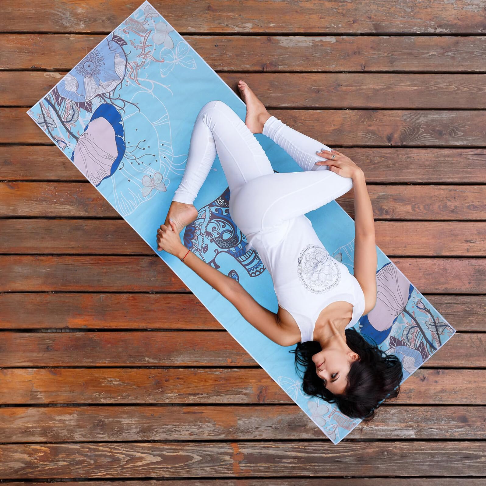 Tappetino Yoga Antiscivolo Stampato Blu in Peluche | Motivo Animale Retrò, Tocco Delicato e Sicuro, 1 Pezzo per Esercizi e Uso Outdoor