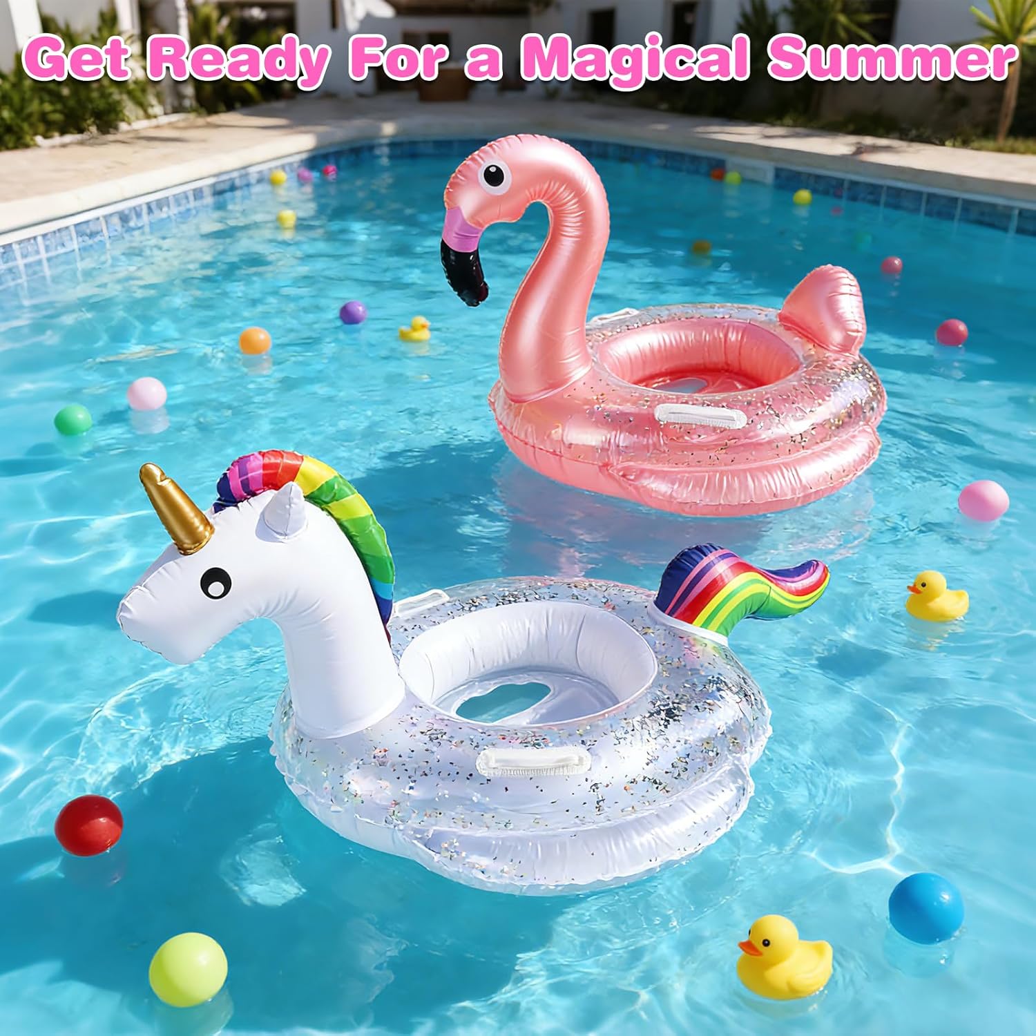 2 Pack Inflatable Unicorn Flamingo Pool Floats for Kids, Toddler Pool Float Fun Swimming Toys Party Decorations Pool Float for Kids Boys Girls,Summer Beach Water Toys