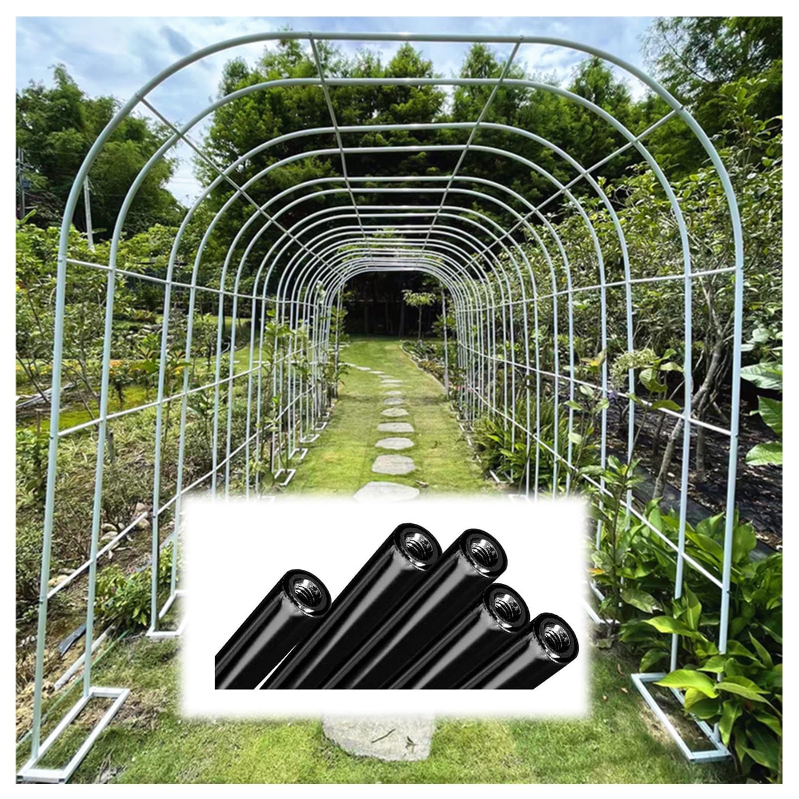 Stabiler Metall-Gartenbogen mit Sockel, Hochzeitsspalier für Kletterpflanzen, 19 mm, verzinkter Stahlrahmen, DIY-Outdoor-Dekoration, weiß, Größe: 300 x 220 cm
