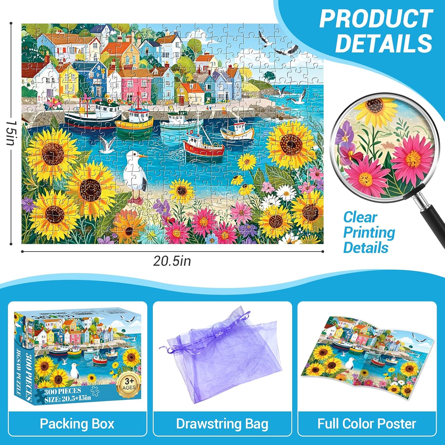 300 Pieces Jigsaw Puzzle for Adults, Coastal Sunflower Jigsaw Puzzle image 2