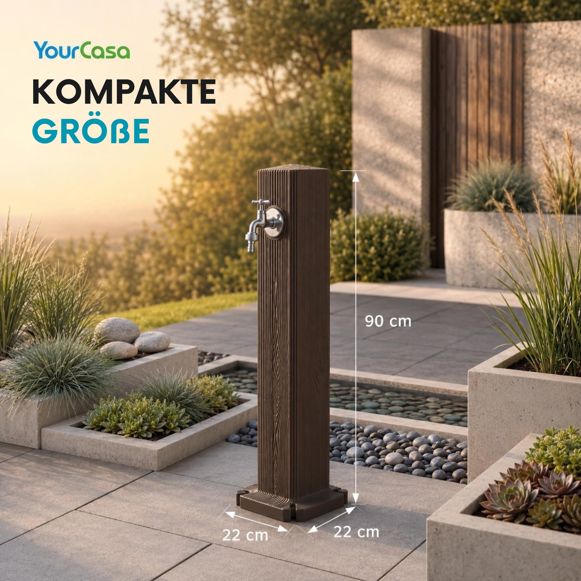YourCasa Timberline - Colonna d'acqua da giardino, 90 cm, effetto legno, con rubinetto da 1/2", resistente ai raggi UV, prodotto in Europa (marrone)