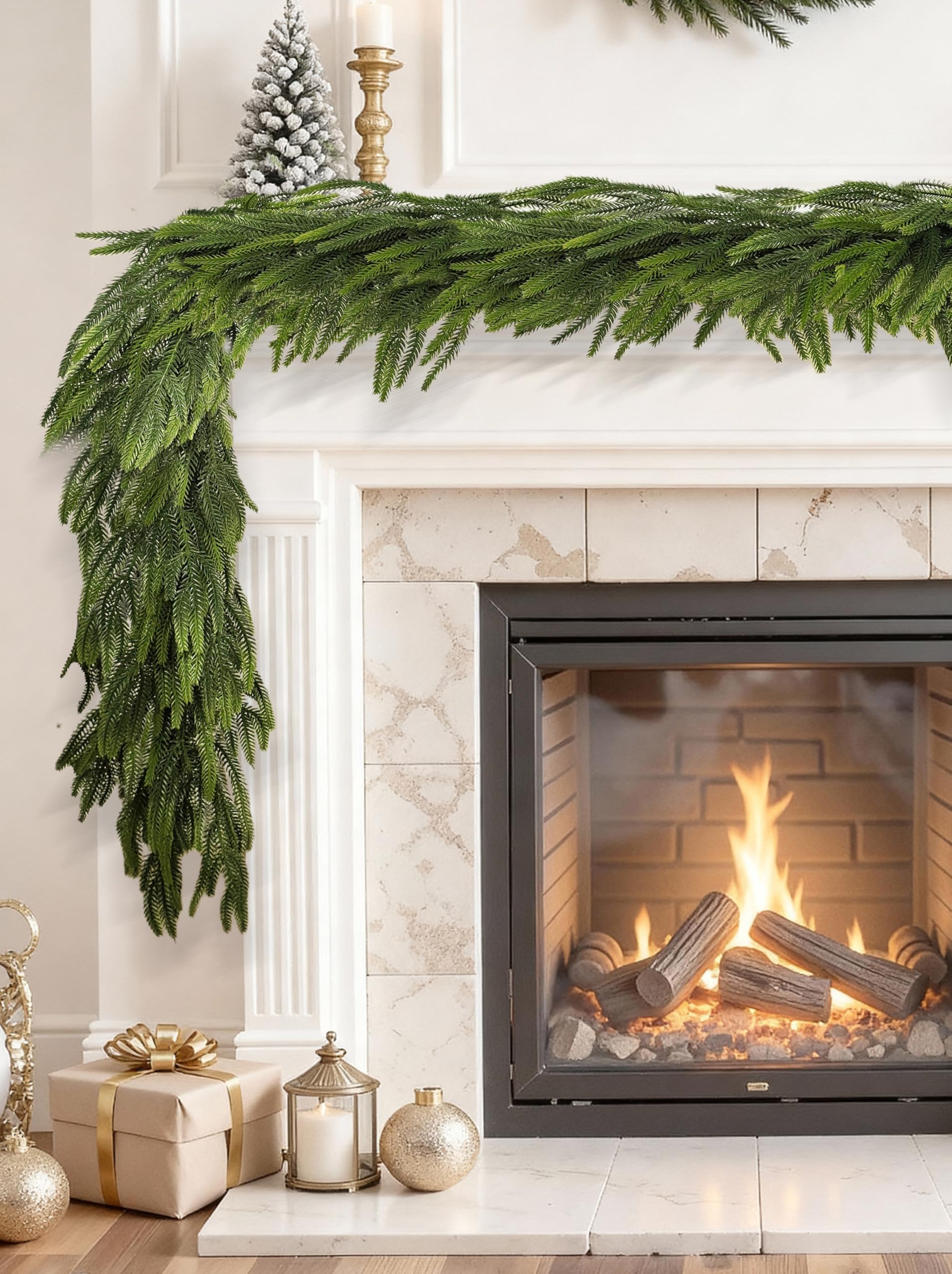 2 Pcs 6 Ft Christmas Garland Real Touch Norfolk Pine Garland Christmas Decorations Faux Realistic Winter Pine Garlands for Mantle, Table, Stairs, Doorframe, Fireplace Indoor Outdoor Holiday Xmas Decor