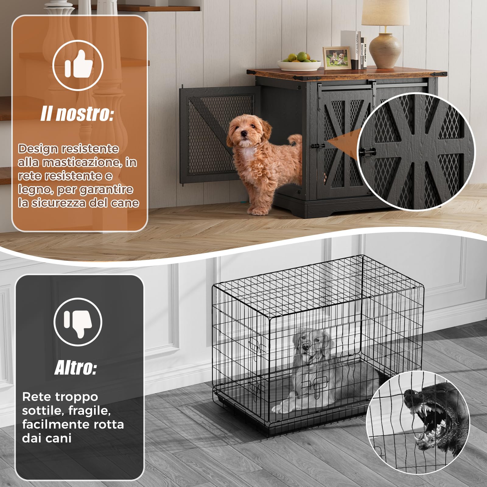 Cage pour Chien, Cage de 73 cm, 3 Portes, Porte Coulissante, Maison Moderne en Bois pour Chien, Chiens de Petite Taille et Chiots, Design Renforcé, 73x51x60 cm, Noir
