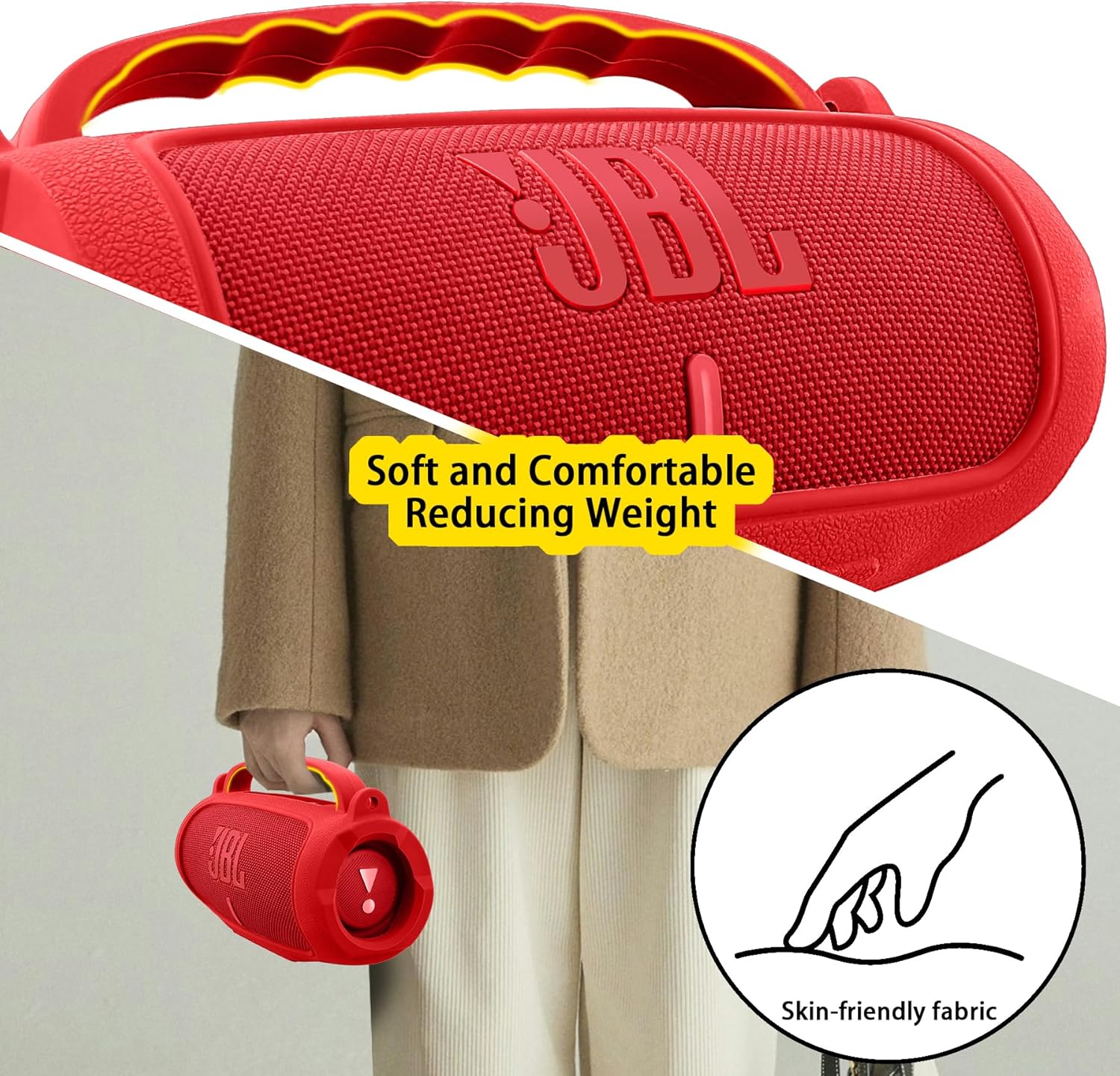 co2CREA Silicone Case for JBL Charge 5 Portable Waterproof Bluetooth Speaker, Portable Travel Soft Cover with Shoulder Strap, Protective Skin Case (Red) - Image 6