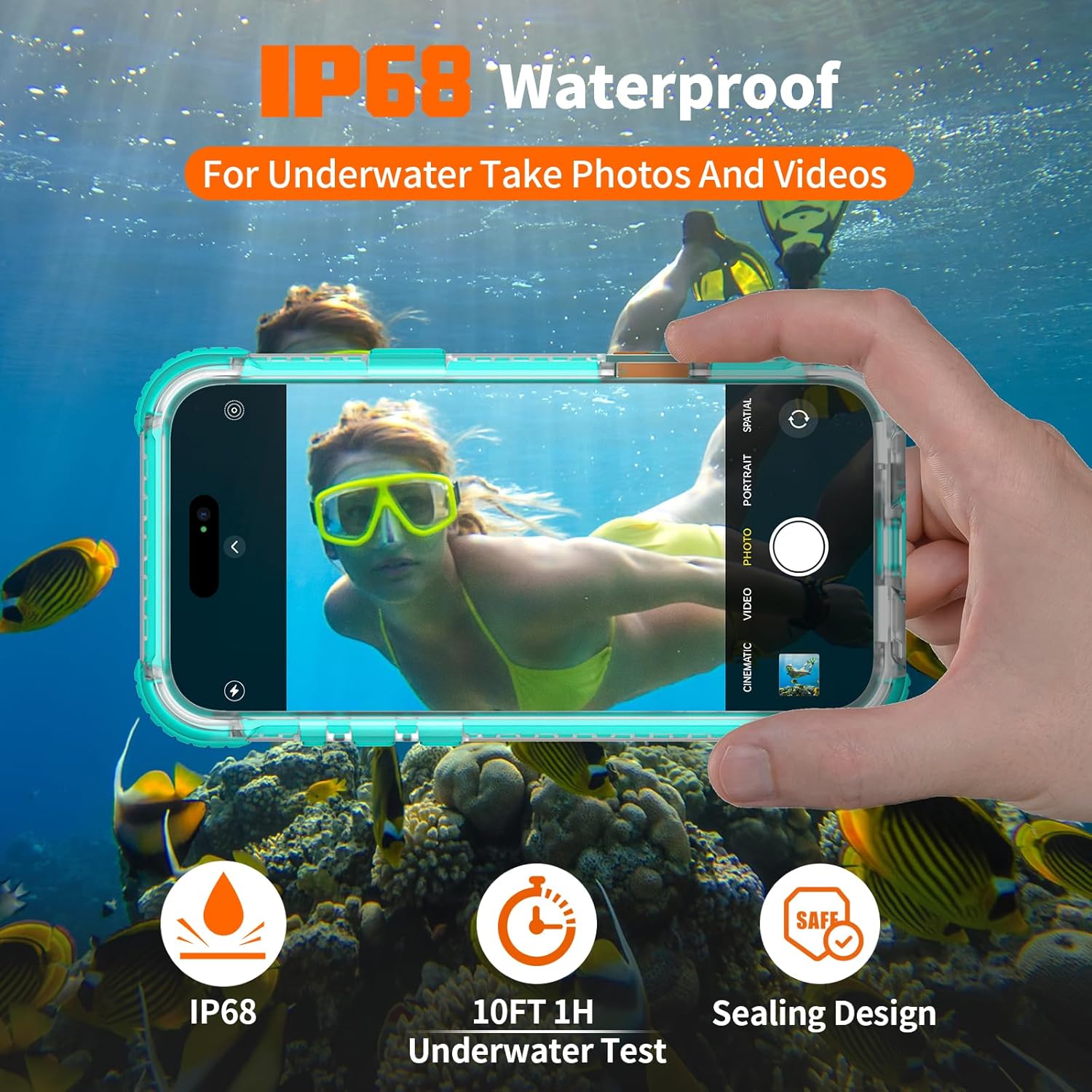 for iPhone 16 Pro Max Waterproof Case Compatible with MagSafe, IP68 Underwater Case Built-in Screen Protector, Slim Translucent 360° Full Body Protection, 12FT Military Grade, 6.9 Inch (Cyan)