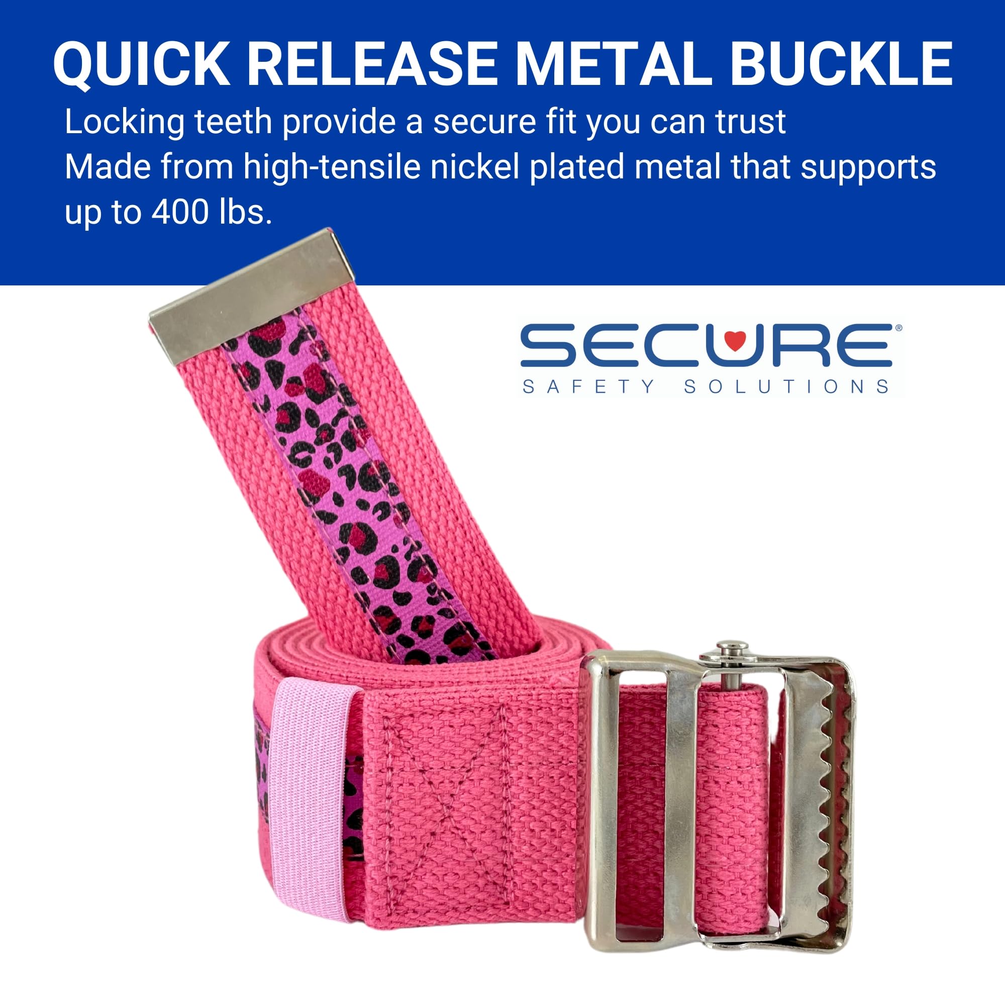 Cintura di sicurezza per anziani, 152,4 cm, leopardo rosa – fibbia in metallo a sgancio rapido – Trasferimento cancello ascensore assistere anziani PT fisioterapia