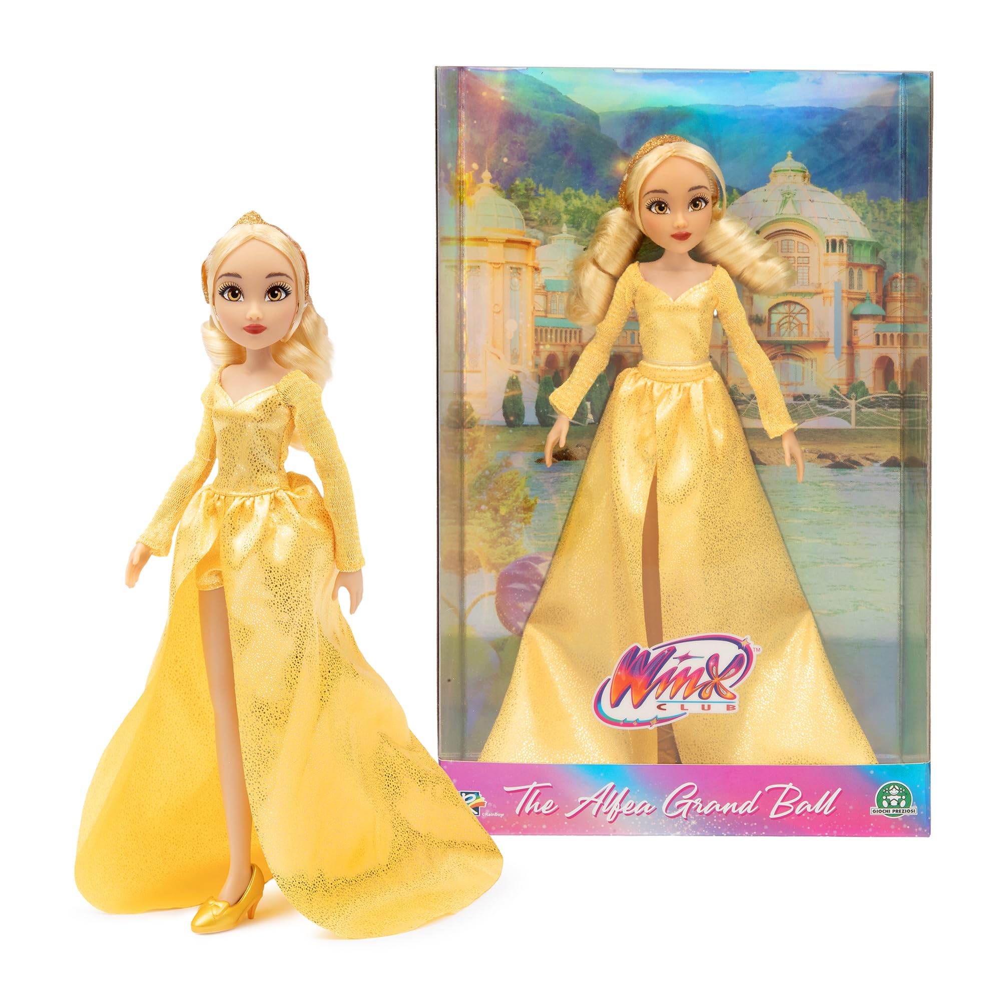 Winx Club Grand Ball Doll – Stella in Sparkling Gold Gown with Tiara – Fully Articulated Fashion Fairy Doll – Official Winx Collectible for Girls – Prom-Style Outfit for Ages 4+