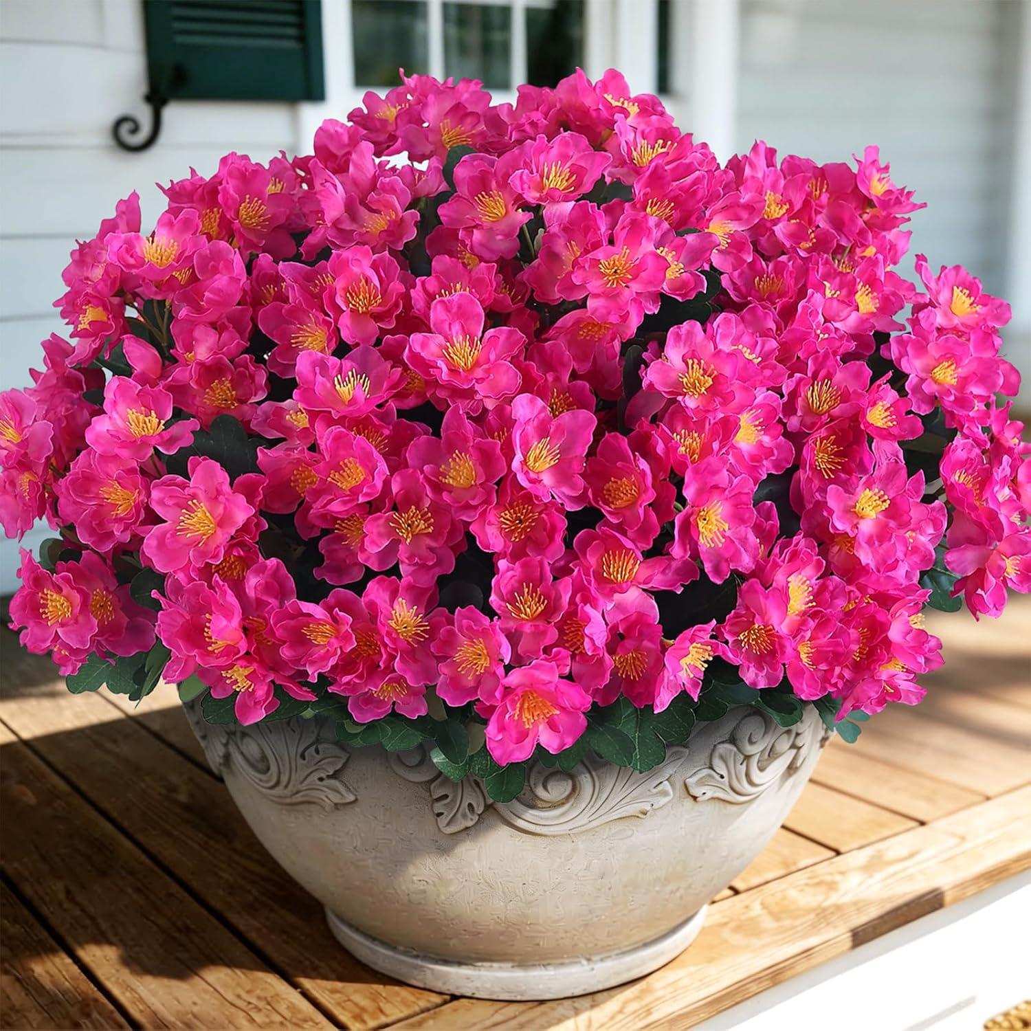 16 Bundles Artificial Camellia for Front Door Outside - Faux UV Resistant Real Looking Camellia Flowers Fake Silk Bouquets Plants for Garden Window Farmhouse Home Spring Summer Decor (Rose Red)