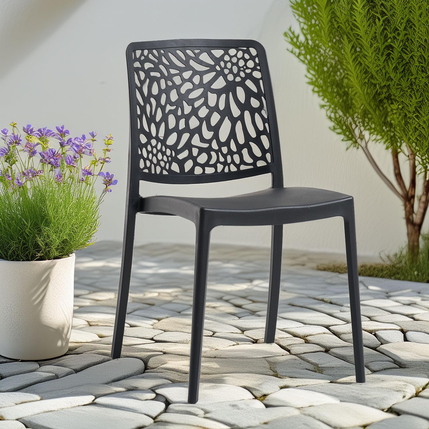 SIEDITI FUORI E DENTRO Sillas de Jardin en polypropylène Avec Fibre de verre, Sillas empilables pour extérieur ou intérieur, Design Moderne et Naturel - Sole (4 Sillas, Negro Antracita)
