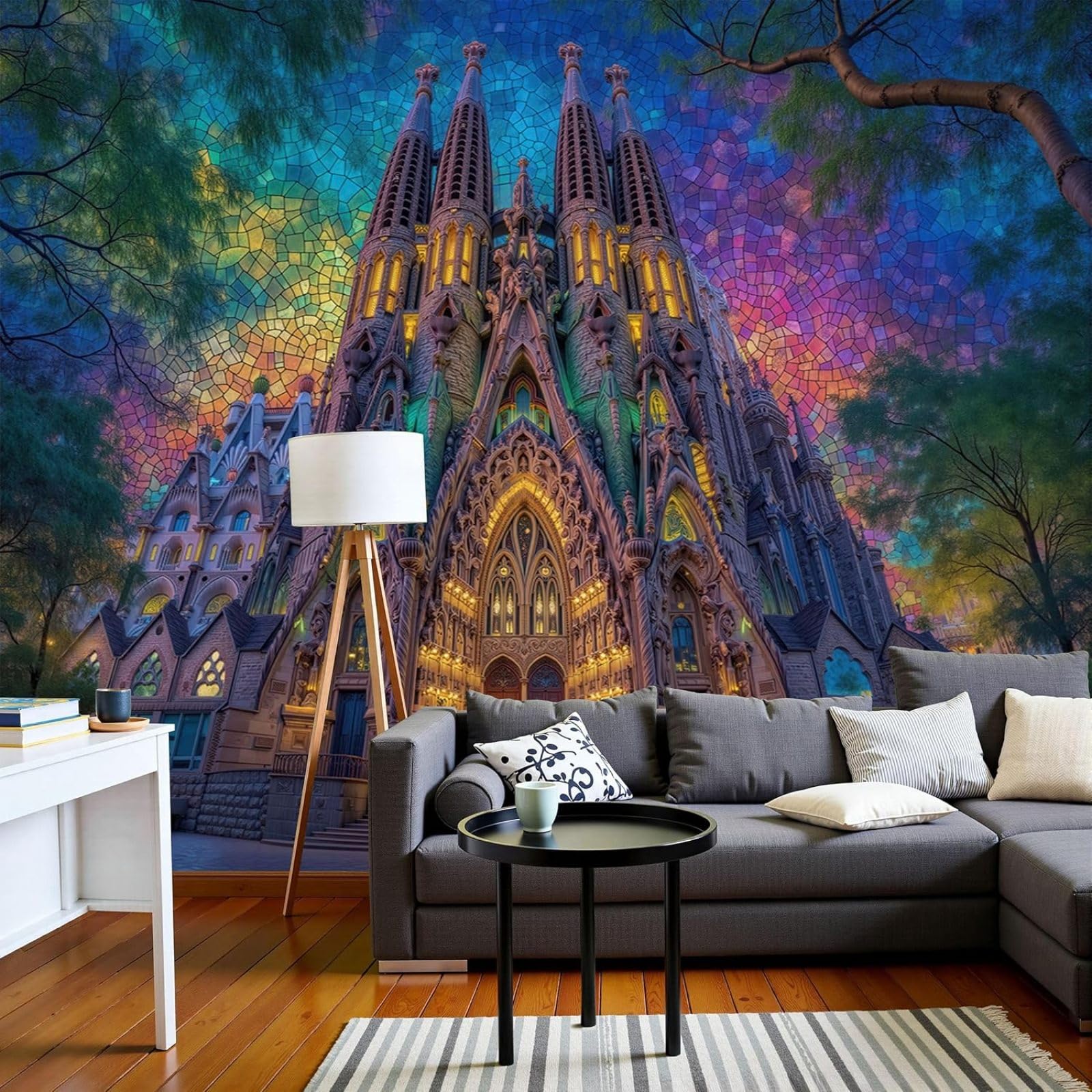 kfjhgbdshhj Photo Wallpaper Cathedral Barcelona Fantasy Architecture Non-Woven Modern Living Room Bedroom Blue Wall Decoration Motif Wallpaper,200cmx140cm Stickers - Frameless Painting - Poster