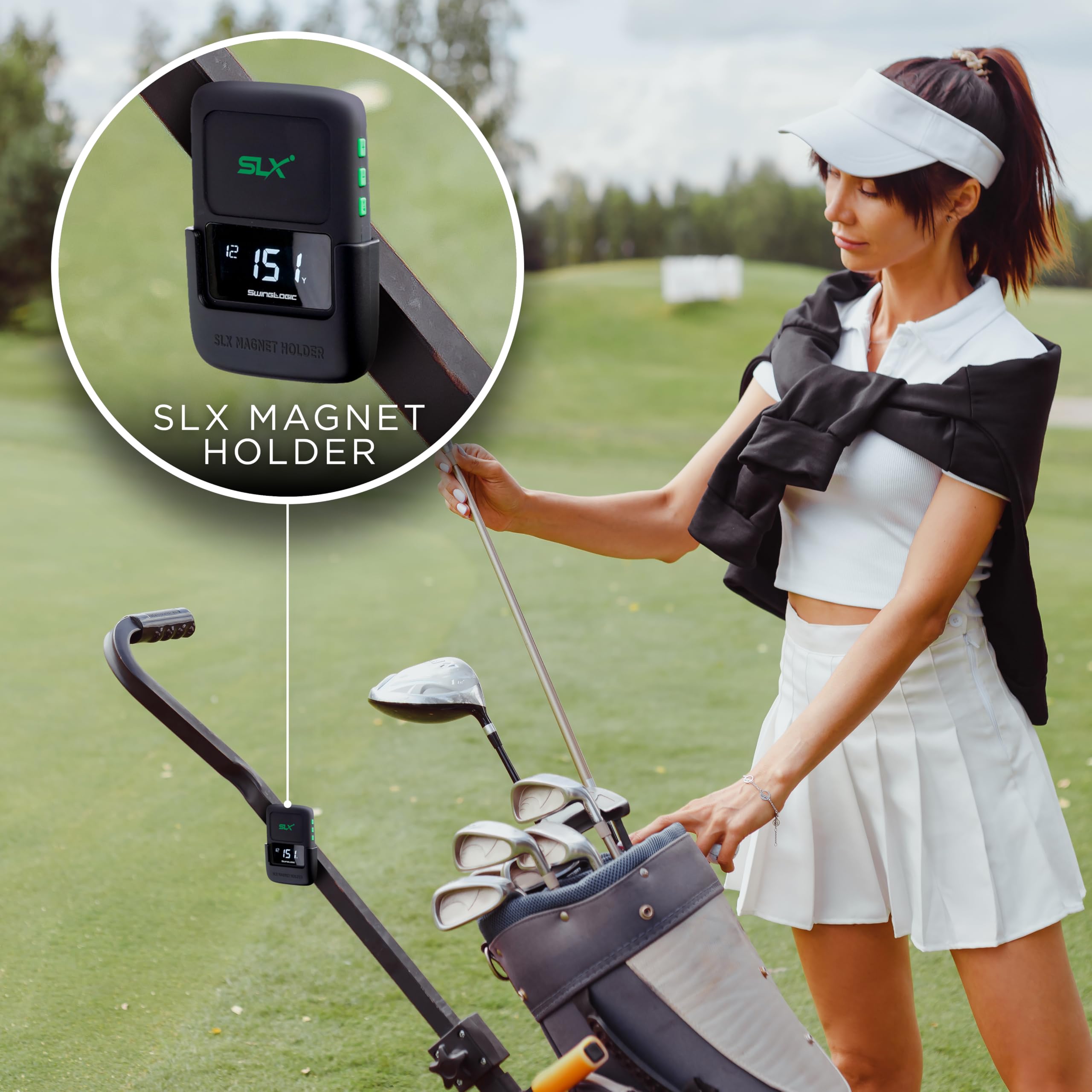 Swing Logic SLX Hybrid Mini Portable Golf Launch Monitor – Distanza della pallina da golf, velocità della palla, velocità della testa del mazzo, fattore smash, accessori da golf compatti e dispositivo