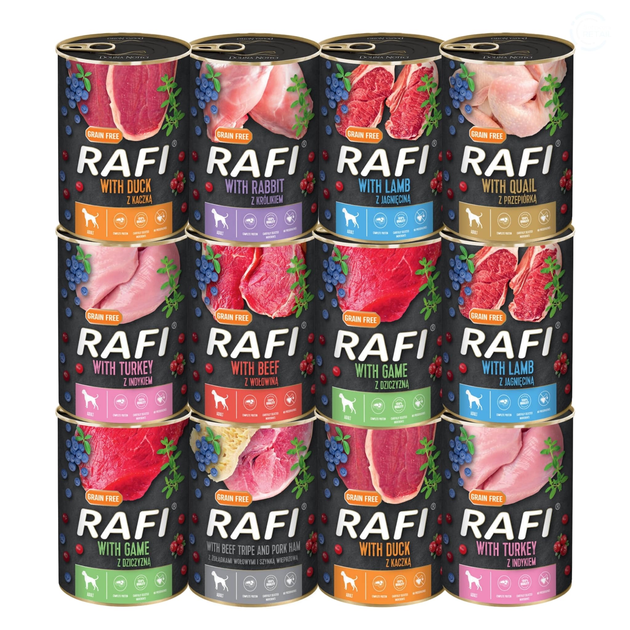 Rafi Complete Adult Wet Dog Food, Mixed Flavours, 12 x 400g Cans