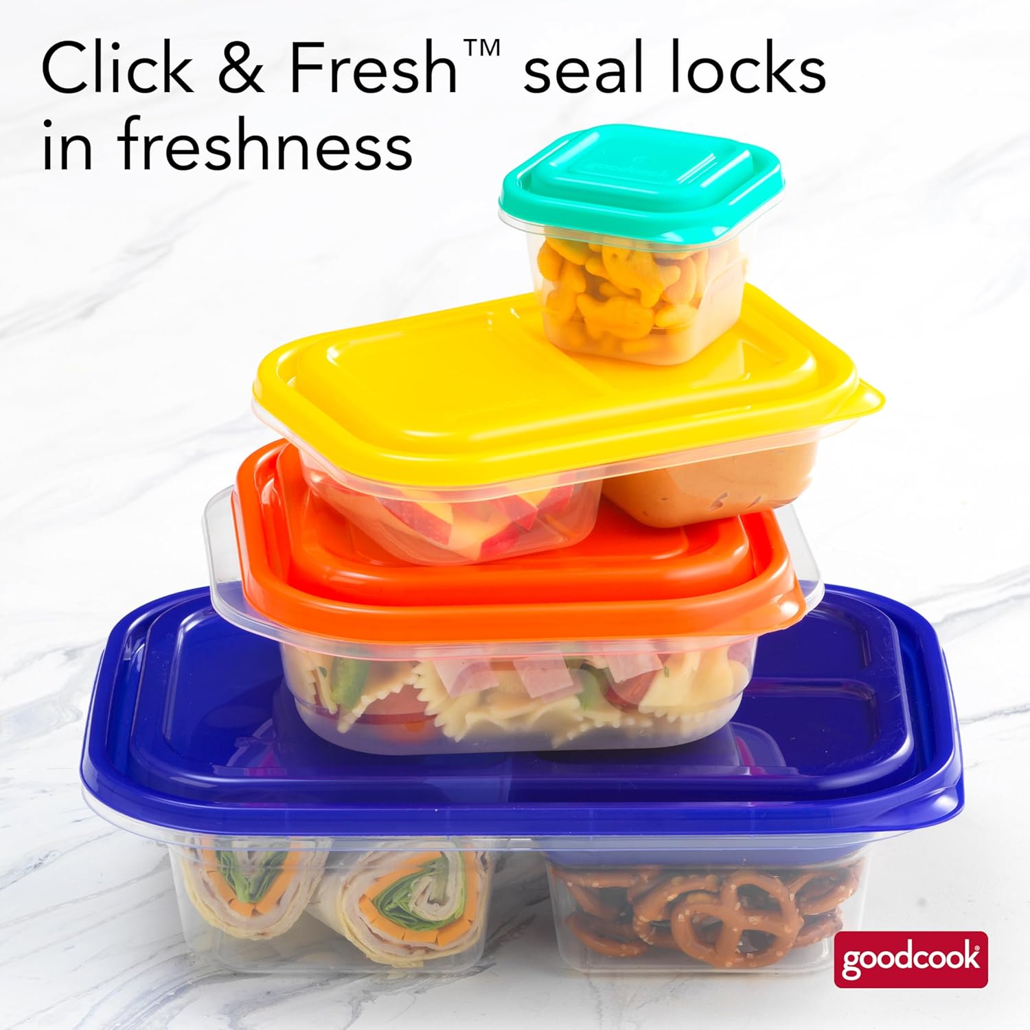 GoodCook EveryWare 18-Piece Lunch Food Storage Container Set, Assorted Colors, Made Without BPA