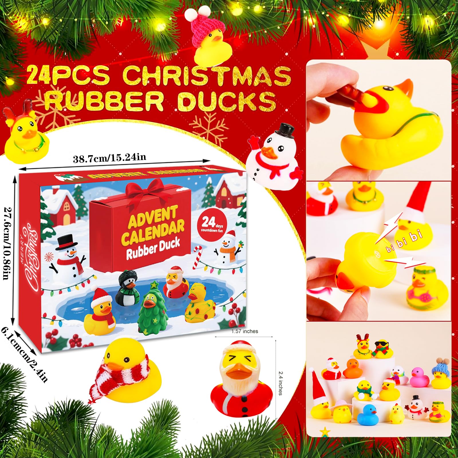 Calendrier De L'Avent 2025 Amusant En Caoutchouc Avec 24 Canards