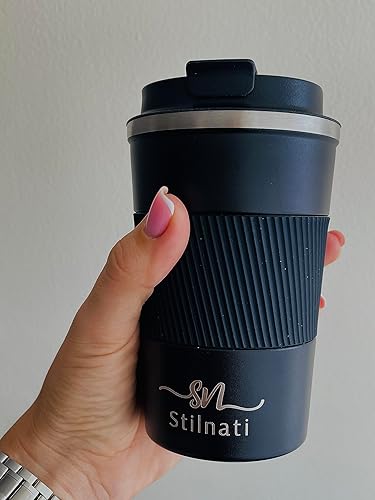 Miniatura 4 de Stilnati - Taza de café de viaje de 13 onzas, taza de café aislada al vacío de acero inoxidable con tapa a prueba de fugas para bebidas frías y