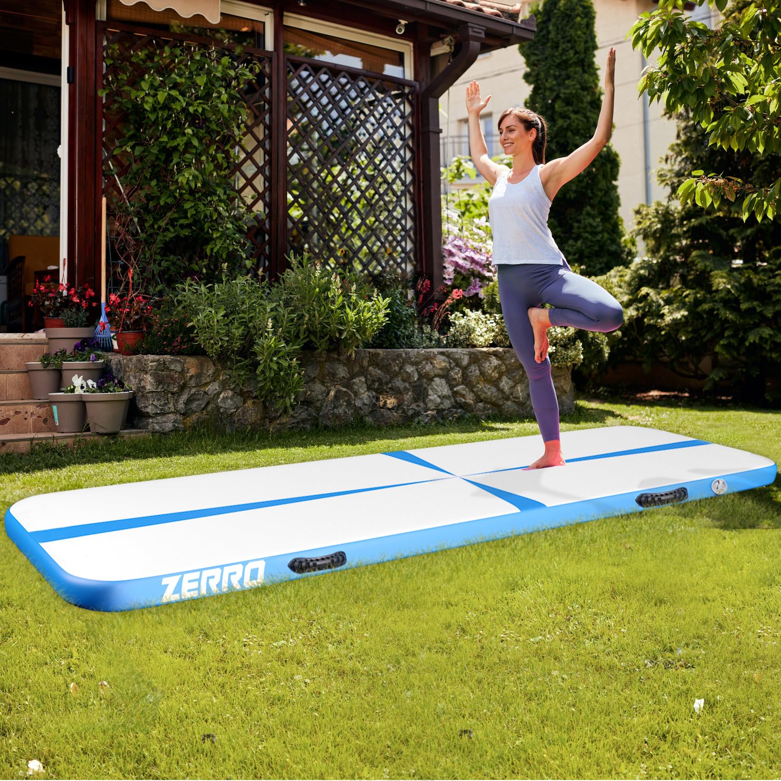 CCLIFE Tumbling Airtrack Turnmatte 3/4/5m Aufblasbar Gymnastik klappbar mit Elektrischer Luftpumpe Yogamatte Tumbling Matten Trainingsmatte Dicke 10/20cm