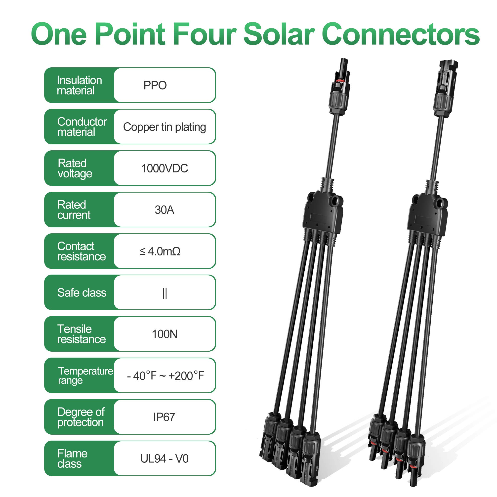POWISER Conectores solares de rama Y Conectores paralelos de panel solar 1 a 4 Kit de herramientas de enchufe de cable adaptador solar (M/FFFF, F/MMMM)