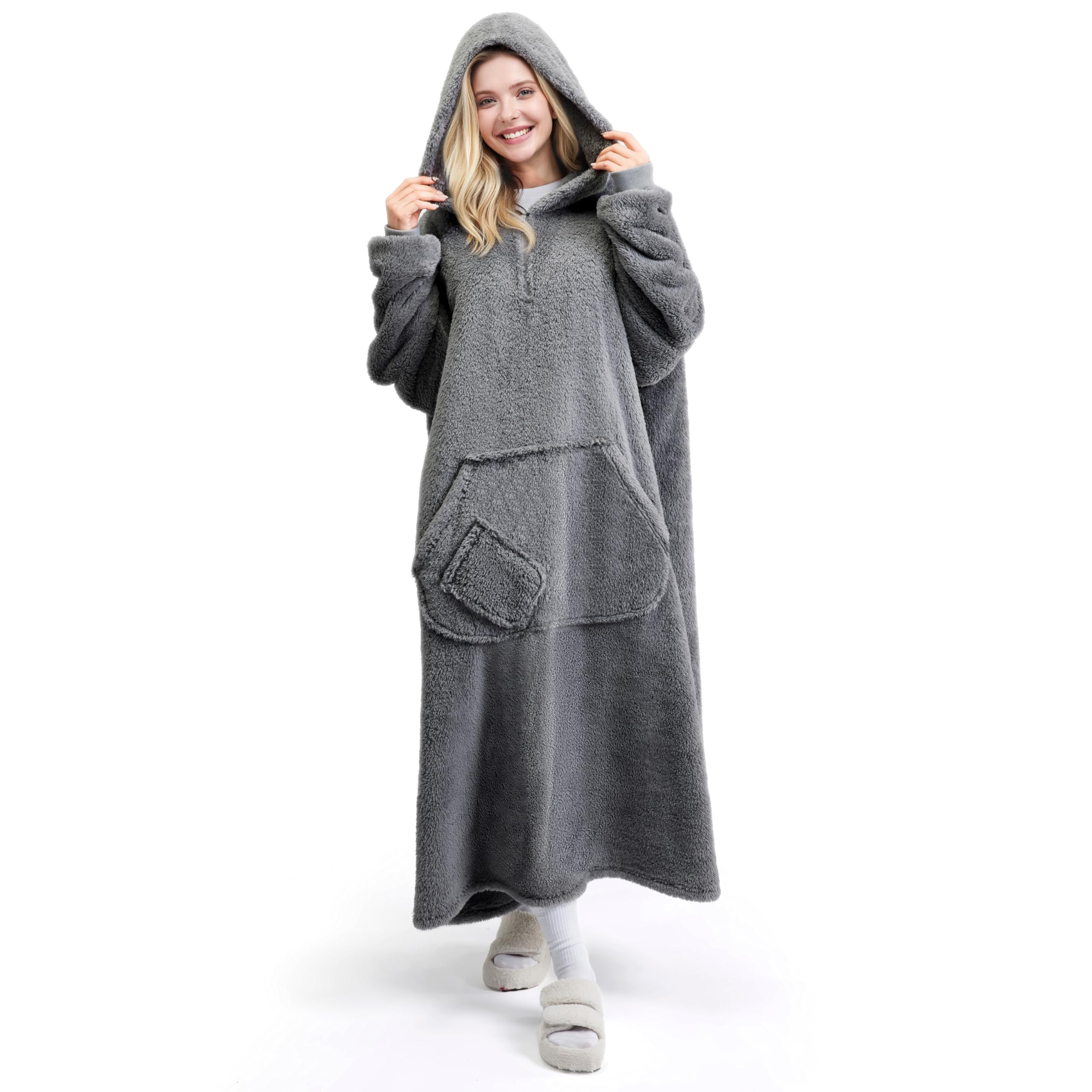 Giggling Getup Wearable Blanket Hoodie for Adults - Oversized Sherpa Sweatshirt Blanket with Giant Pocket & Sleeves - Soft Cozy Warm Hooded Blanket Gift for Women Men Birthday Christmas Pink