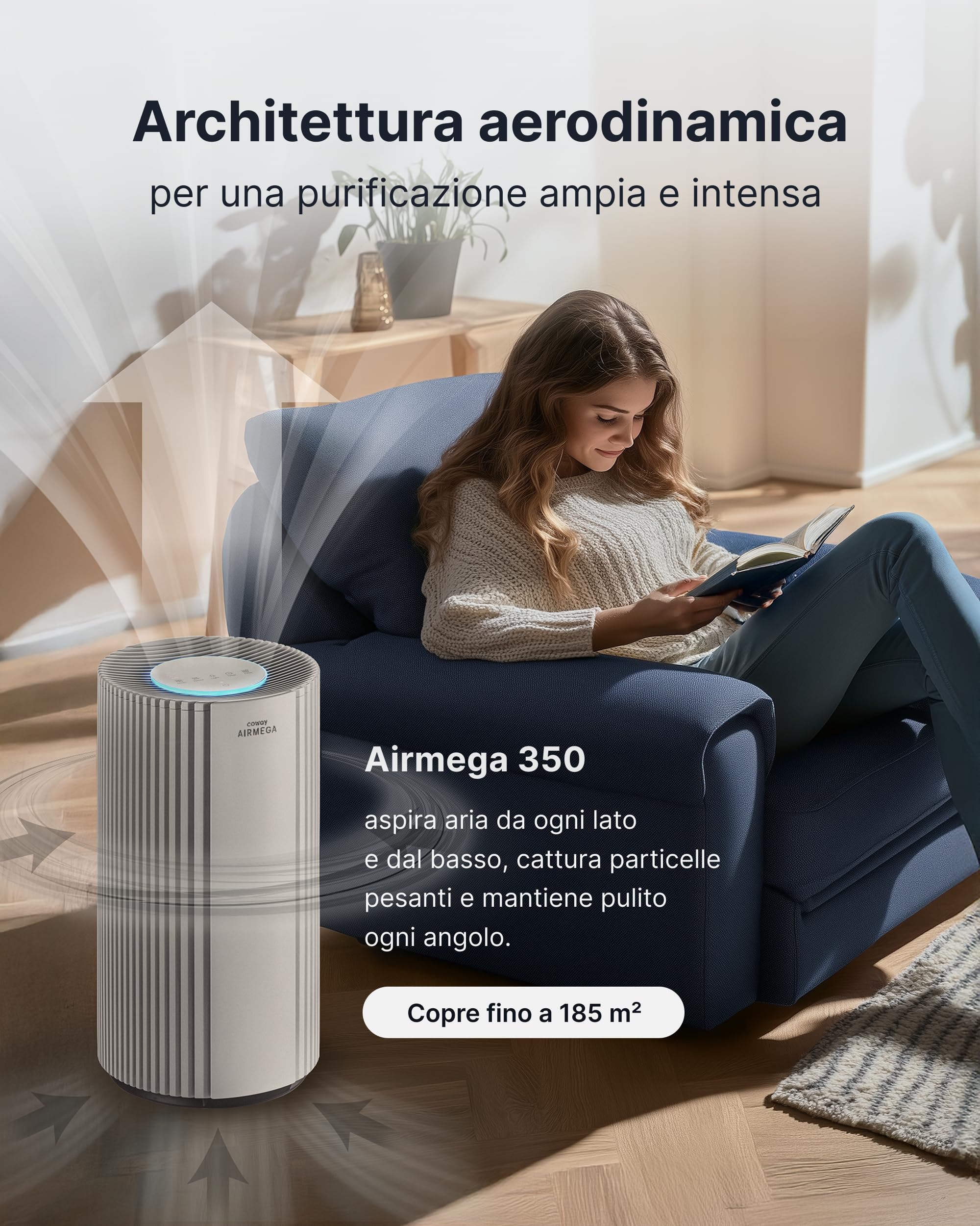 COWAY Purificatore d'aria HEPA per grandi ambienti, AIRMEGA 350, Beige