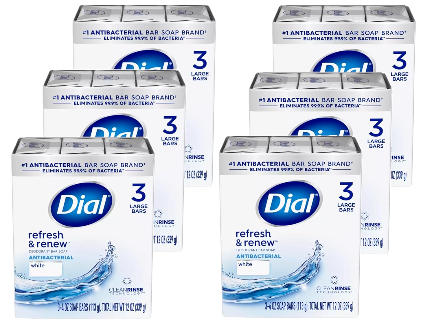 Dial White Antibacterial Deodorant Bar Soap 3 pk (Pack of 18)