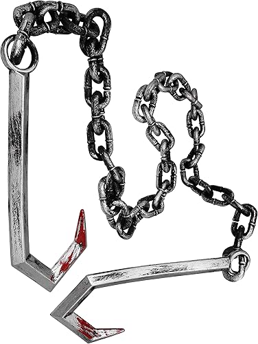 Nicky Bigs Novelties Gancho de carnicero falso de plástico con armas de cadena de terror de Halloween