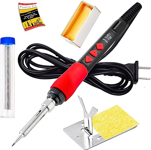 Vista 12 de Kit de soldador de hierro, soldador de 60 W, 5 puntas de soldadura, temperatura ajustable 21 en 1, alambre de soldadura, soporte, bomba desoldadora