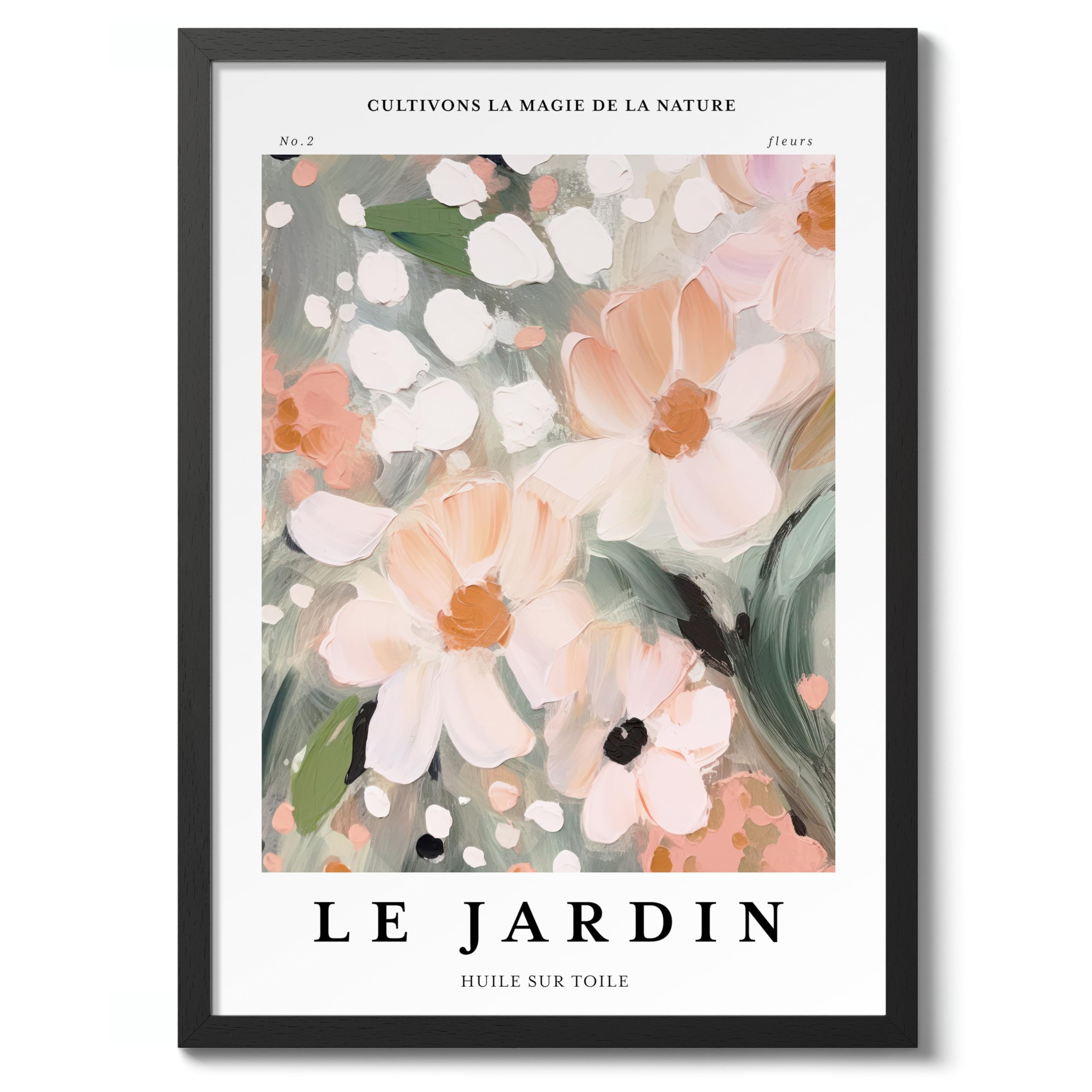 Le Jardin 2 Minimalist Abstract Poster Colorful Floral Prints Aesthetic Painting Modern Bedroom Bathroom Wall Decor, Archival Matte, A3 (Black Frame) - 42x29.7cm