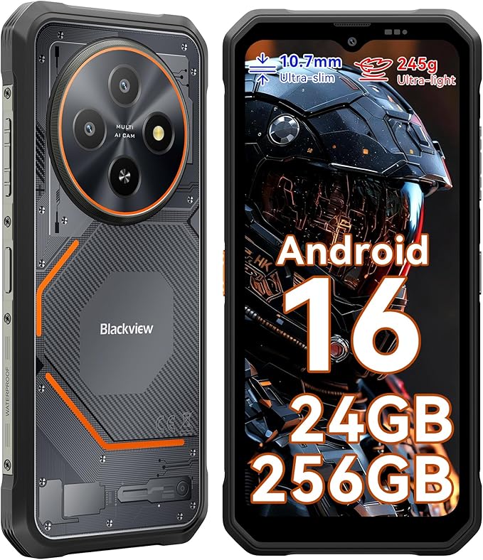 Blackview Fort 2 Rugged Smartphone, 10.7mm/245g, 24GB+256GB/2TB Telefono Indistruttibile Android 15, Gemini AI, Display 6,56" HD+ 90 Hz, IP69K Impermeabile Celluare Antiurto, NFC/GPS/2 Anni Garanzia