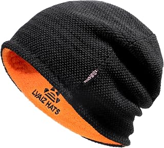 Lvaiz Men's Fleece Lined Winter Beanie Hat - Reversible Warm Knit Skull Cap Unisex Windproof for Skiing Hiking