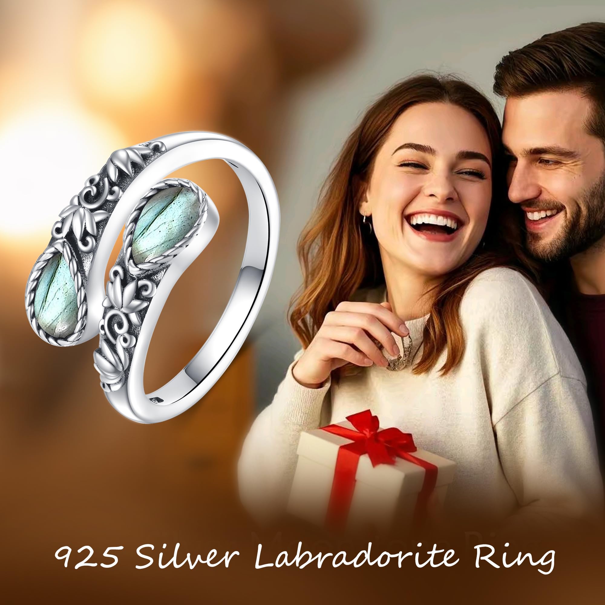 Bague labradorite en argent sterling Just Breathe Labradorite pour femme Fleur de lotus Bijoux victoriens pour femme