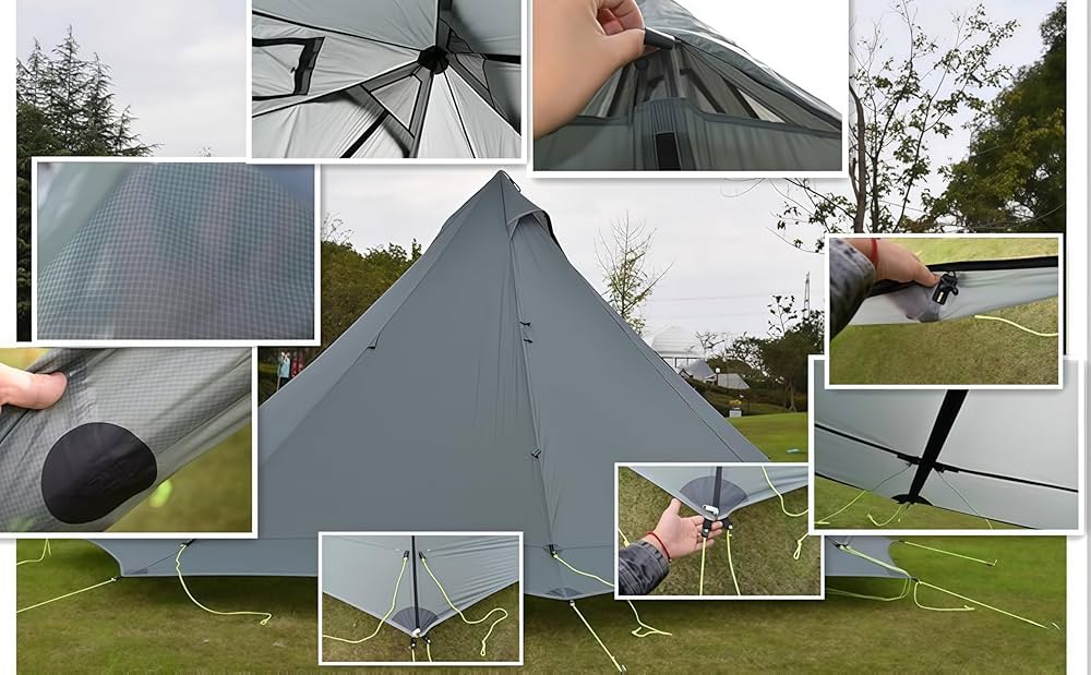 ★MCETO ワンポールテント 3-4人用 軽量 スカート 煙突穴　ガード付！ ☆MCETO ワンポールテント 3-4人用 軽量 スカート 煙突穴 ガード