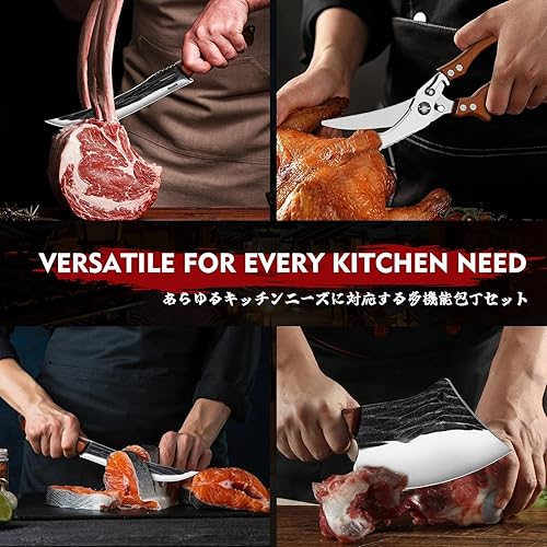 Miniatura 4 de Juego de Cuchillos de Carnicero Huusk, Juego de Cuchillos de Chef de Carnicero Forjados a Mano con Bolsa, Cuchillo de Carne Agudo y Cuchillos de