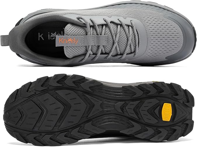 Kricely Trail Running Shoes Mens Breathable Lightweight Trainers Non-Slip Low Rise Walking Shoes Grey