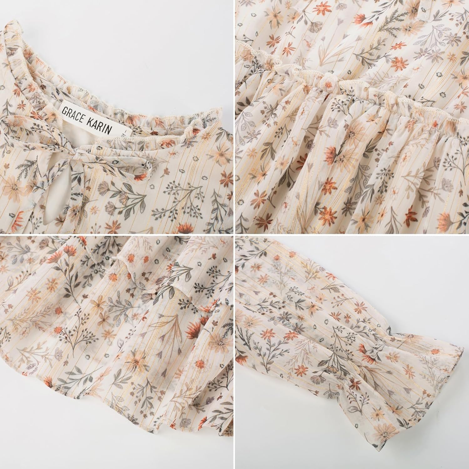 GRACE KARIN Girls Fall Long Sleeve Dress Formal Party Holiday Smocked Waist Midi Dresses 5-12Years - Image 5