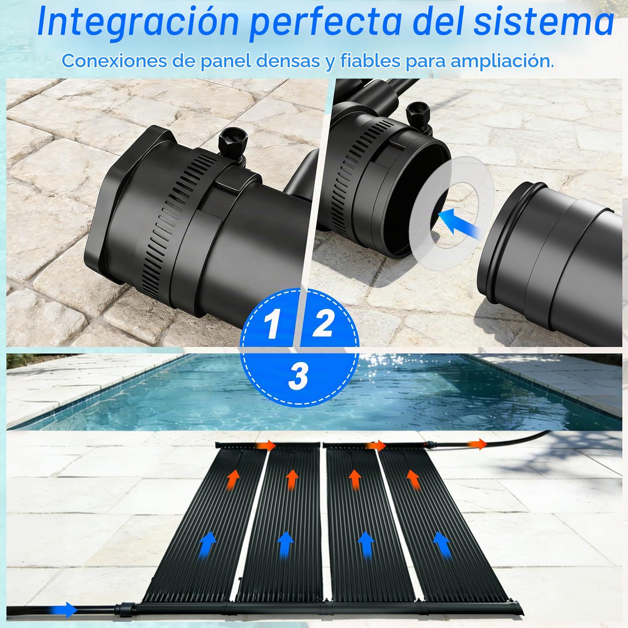 ACXIN Colector solar para piscina, calefacción solar de 600 cm x 70 cm, calentador de piscina solar para piscina, esterilla solar, bomba de calor ecológica alternativa, 32 canales, tubo EPDM, color
