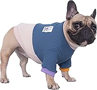 Vista 12 de iChoue Suéter de cuello redondo para perro con bloques de color, ropa cálida de invierno para bulldog francés, pug Boston Terrier, color negro y Gris