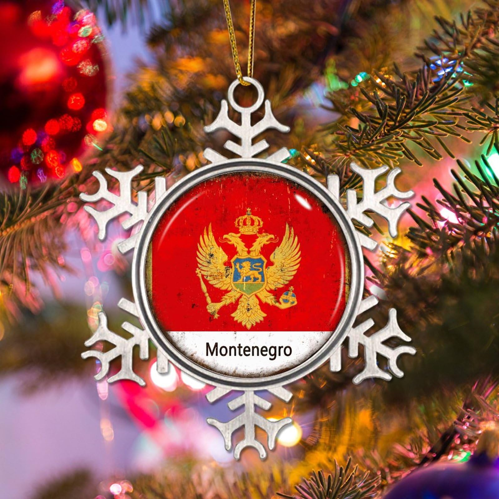 Podbyyou Montenegro Tree Decoration Ornament Christmas Tree Decorations Country National Novelty Metal Snowflake Christmas Ornament Xmas Souvenir Gift For Friends