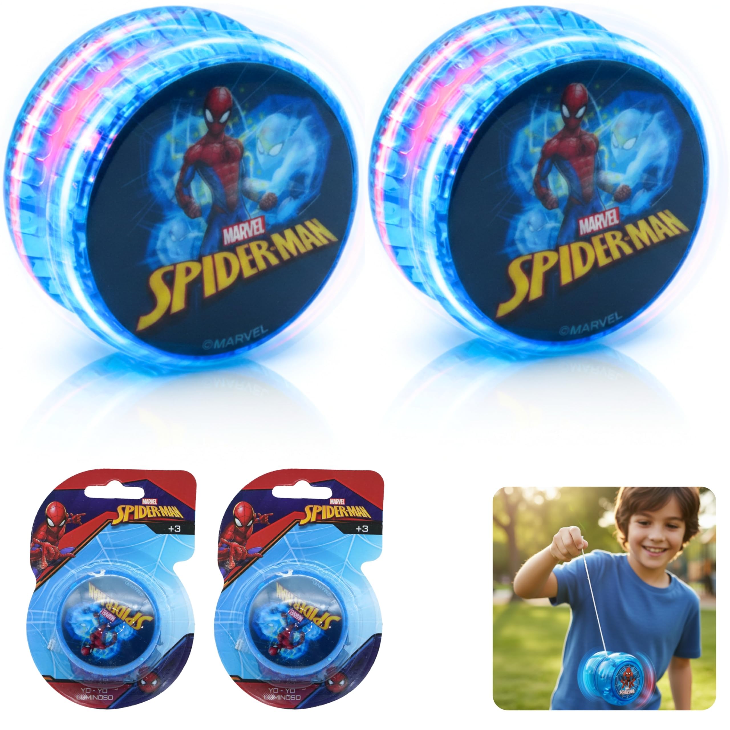 2x Spiderman Light Up Yoyo Toys – Marvel Themed Character Yoyos, Beginner Kids Toy for Outdoor Indoor Play, Spinner Fidget Toy, Return Gift & Party Bag Fillers for Boys — image 1